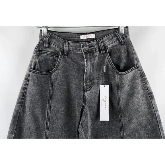 Vigoss Jeans Womens 0/24 Black Belted Barrel Leg Denim VC-P03222A (24x26) NWT - Picture 2 of 13
